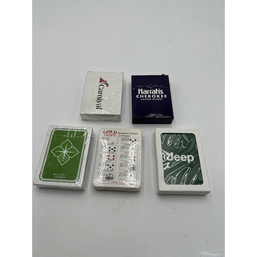 Lot of 5 Advertising Playing Card Decks Carnival Jeep Harrah's Cherokee